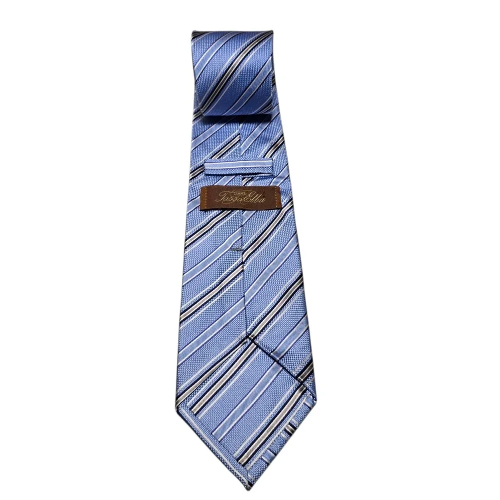 Tasso Elba SPA Mens Luxury Tie Blue  Silver Stripes 100% Silk‎ Neckwear Necktie